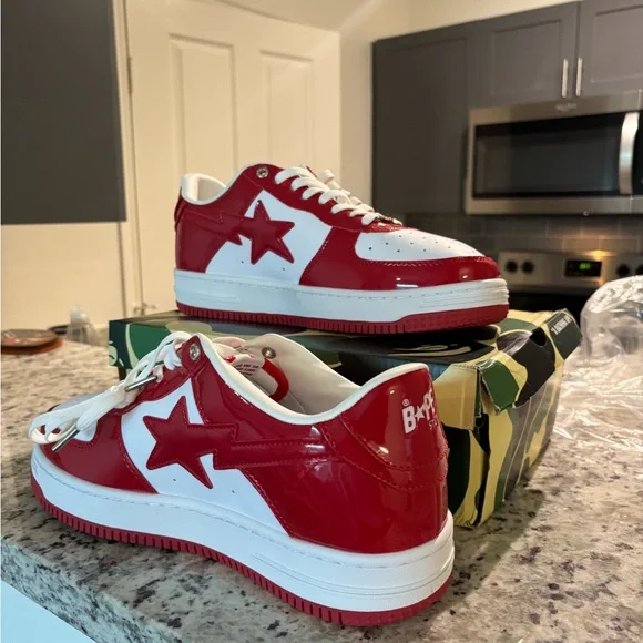 Bape Red and White Sneakers Retro-Inspired Design display picture 2